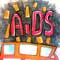Cartum em cores retrata dois pedaços de muro de tijolos em formato de rostos na posição de perfil, um de frente para o outro. Na parte superior, o que seria a cabeça da forma humana, há a palavra “Aids”. Entre os dois, há um pequeno espaço preenchido com fundo preto e pequenos quadriláteros amarelos. O fundo todo da imagem é branco.