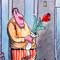 Nesta cena em cores, o cartum mostra um homem solitário em uma cidade com prédios altos ao fundo. Ele está em pé, próximo a um poste. Nota-se a feição um tanto séria do homem, além da rosa que ele traz na mão direita. O que chama a atenção é que ao invés de ocupar um vaso, a flor está dentro de um preservativo. 