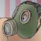 Neste cartum em cores, uma mulher e um homem nus estão sentados em uma cama. Nota-se que eles se olham e usam máscaras para respirar em ambientes contaminados. Percebe-se também que a mulher segura uma pequenina máscara no formato de uma camisinha.