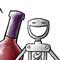 Neste cartum em cores, sobre fundo branco, veem-se vários abridores de vinhos que lembram bonecos com braços abertos. À esquerda veem-se uma garrafa de vinho e um abridor expressando felicidade. Nota-se também um coração sobre a dupla. 