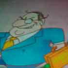 Atrás de algumas pessoas em pé e outras sentadas, nota-se uma grande cúpula nesta foto em cores. Percebe-se a imagem de um cartum projetado na superfície da construção. No desenho, um senhor usando terno parece fugir carregando uma pasta pela qual escapam notas de dinheiro. Logo ao lado, nota-se uma cama hospitalar, onde vários equipamentos encontram-se ligados a travesseiros que imitam uma pessoa deitada sob o lençol. Na prancheta presa à cama, lê-se: “HIV”.