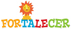 Logotipo do programa Fortalecer, formado pela palavra nas cores amarelo, azul, vermelho e verde. Sobre a palavra fortalecer, um simp�tico filhote de le�o coroado.